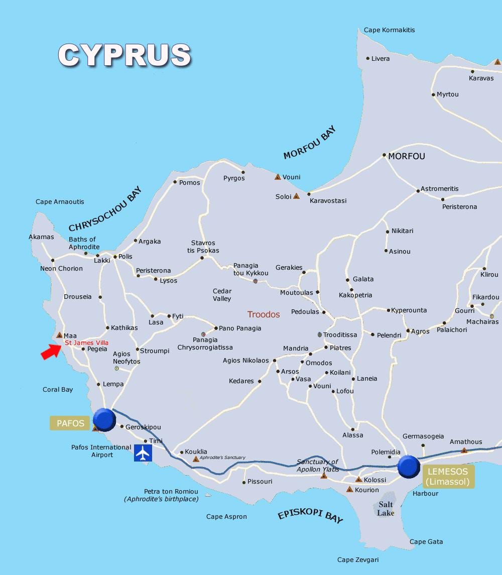 Mapa de la coral bay Xipre