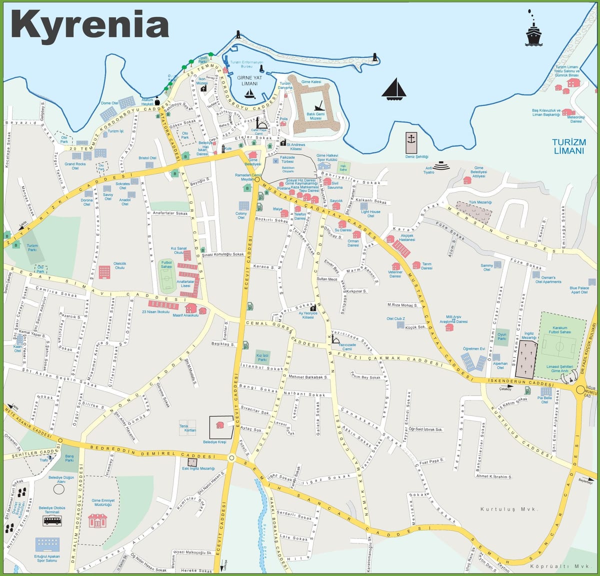 mapa del nord de Xipre kyrenia