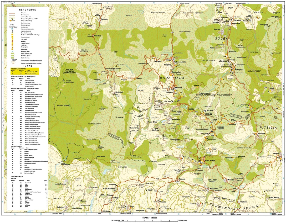 mapa de les muntanyes de troodos Xipre