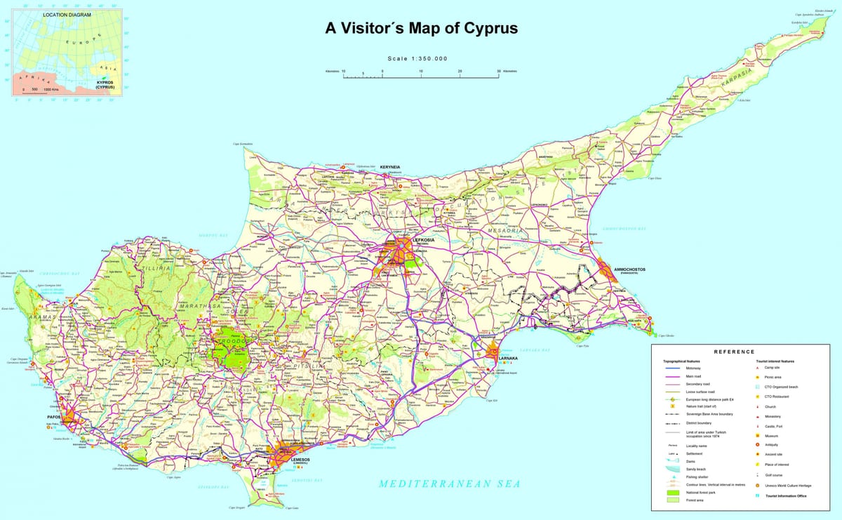Mapa de Xipre atraccions turístiques