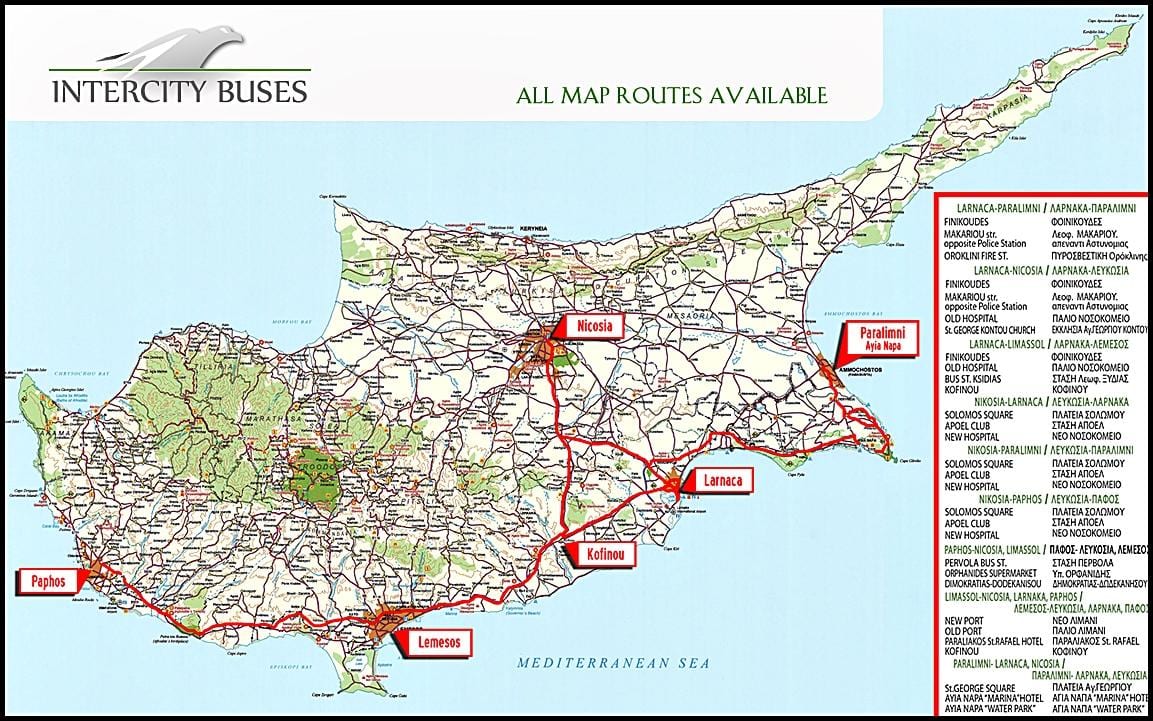 Xipre autobús mapa de rutes