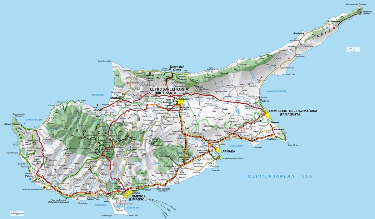 Mapa de Xipre creuar la frontera punts