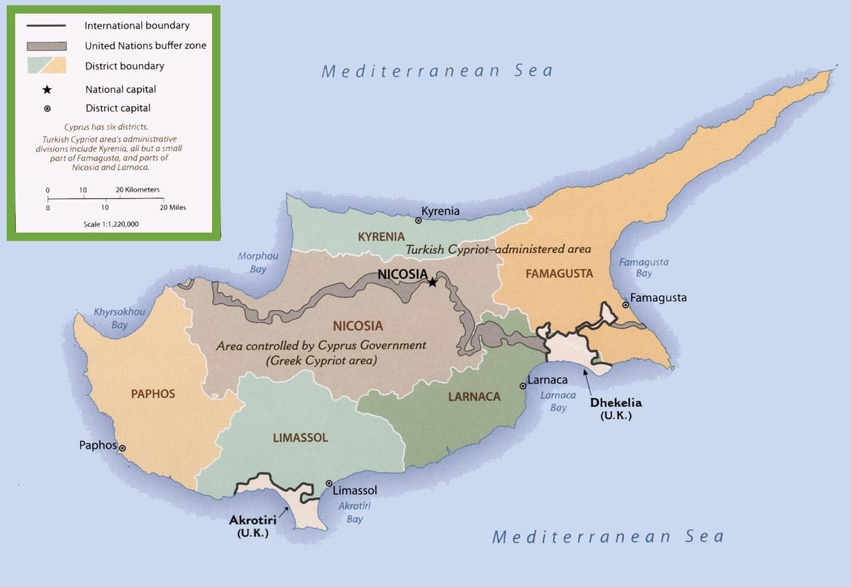 Mapa de Xipre frontera