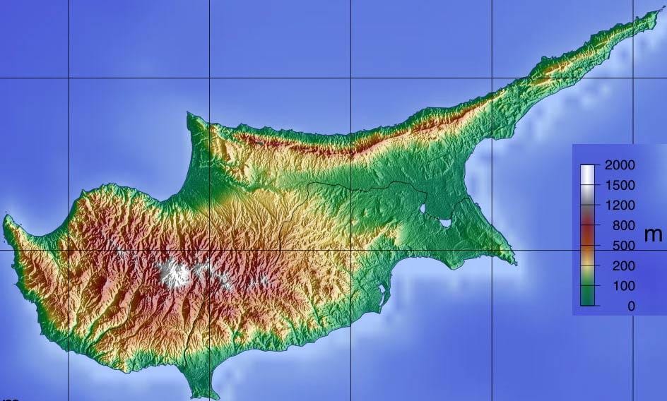 Mapa de Xipre muntanyes
