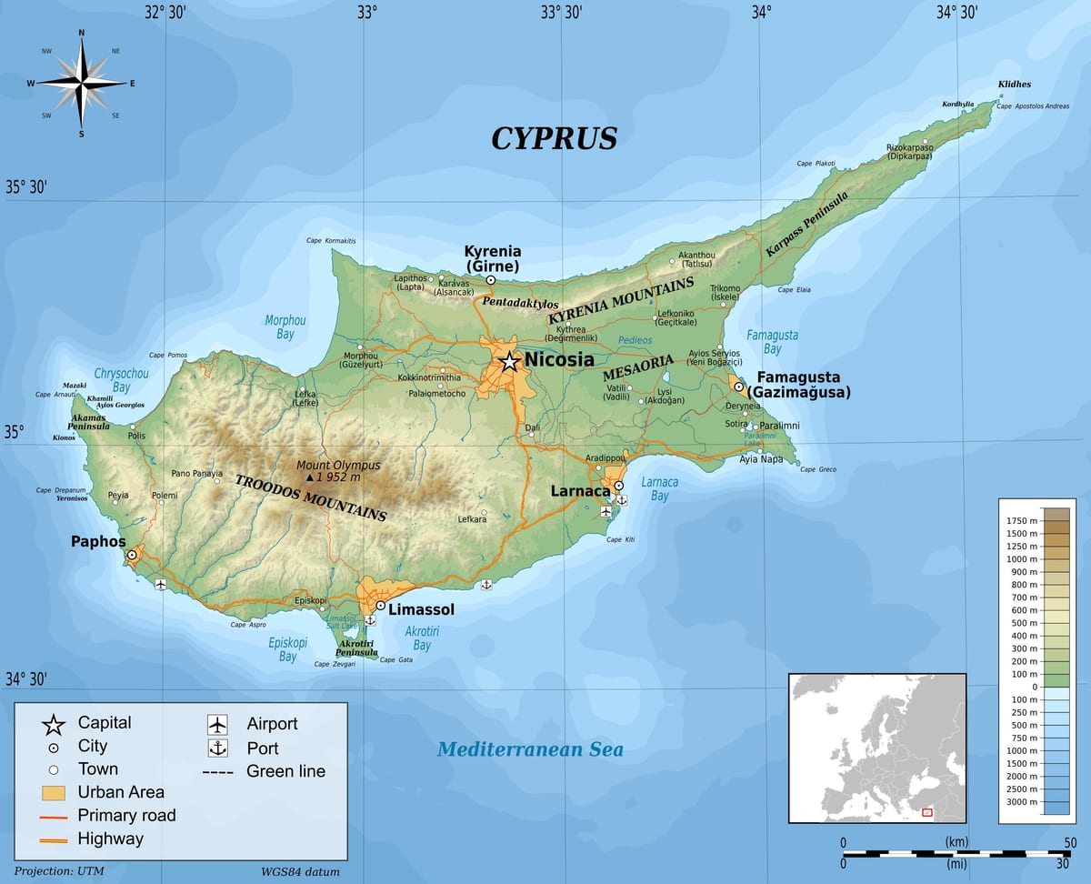 Mapa de Xipre física