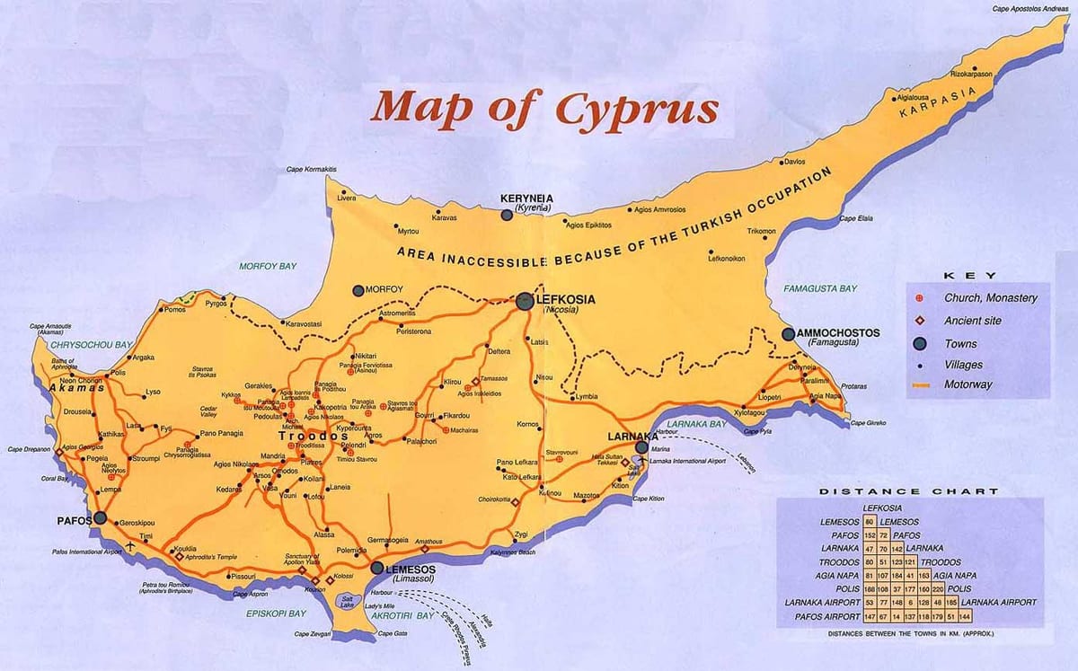 Xipre destinacions de vacances mapa